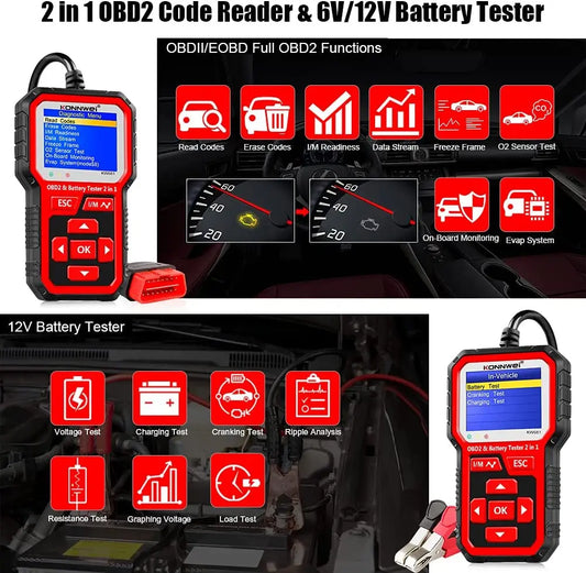 Universeller OBD2-Kfz-Diagnosescanner kombiniert mit Batterietester KW681