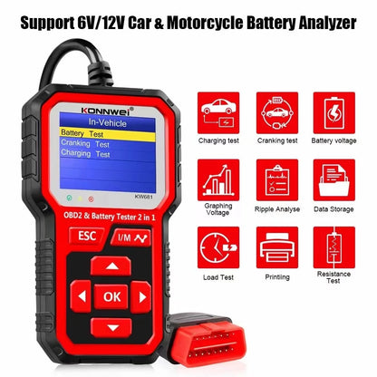 Universeller OBD2-Kfz-Diagnosescanner kombiniert mit Batterietester KW681