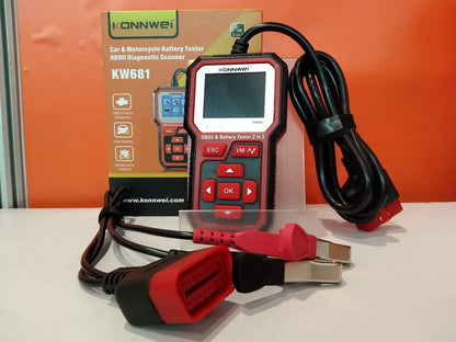Universeller OBD2-Kfz-Diagnosescanner kombiniert mit Batterietester KW681